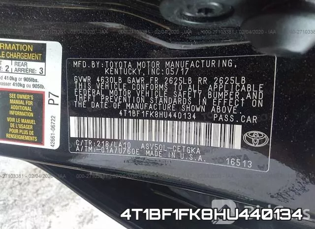 4T1BF1FK8HU440134 фото 9