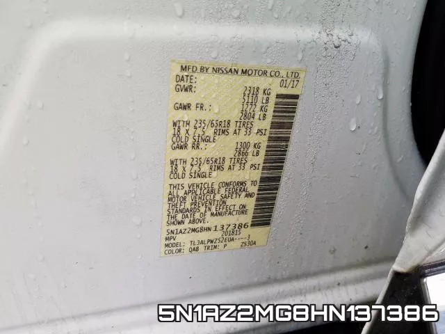 5N1AZ2MG8HN137386 фото 2