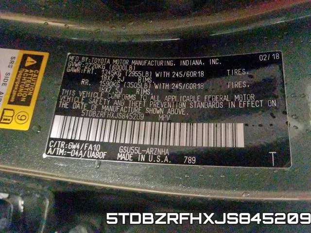 5TDBZRFHXJS845209 фото 2