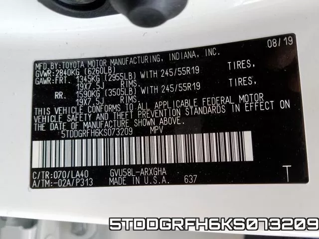 5TDDGRFH6KS073209 фото 2