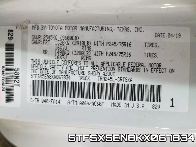 5TFSX5EN8KX067834 фото 2