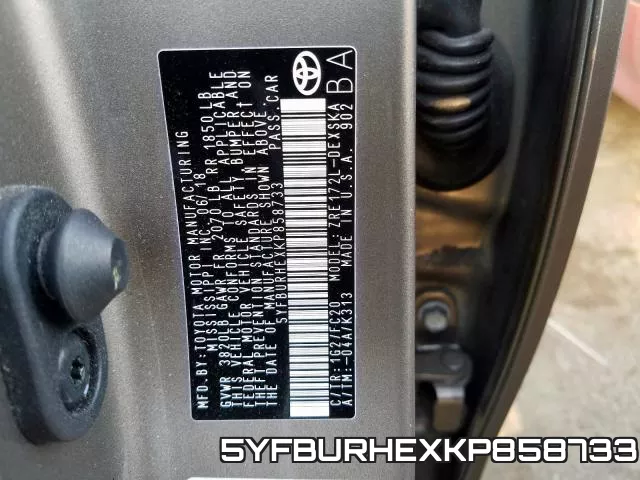 5YFBURHEXKP858733 фото 2