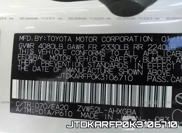 JTDKARFP0K3106710 фото 7