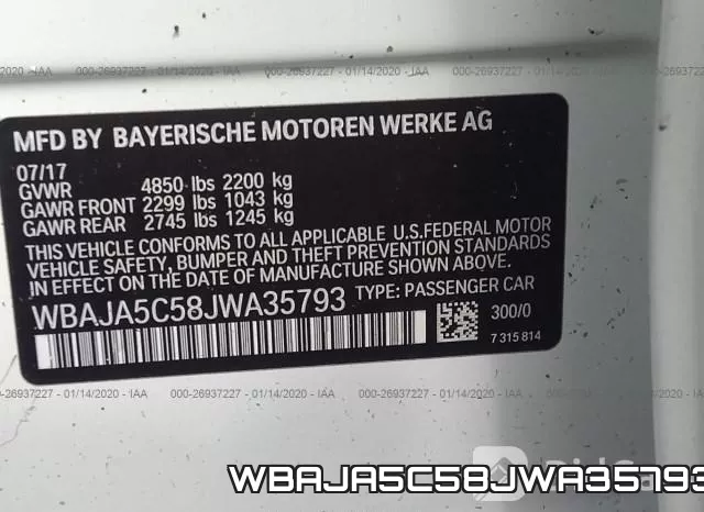 WBAJA5C58JWA35793 фото 7