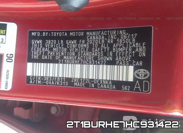 2T1BURHE7HC931422 фото 6