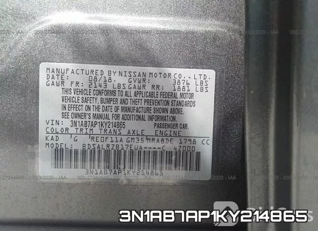 3N1AB7AP1KY214865 фото 6
