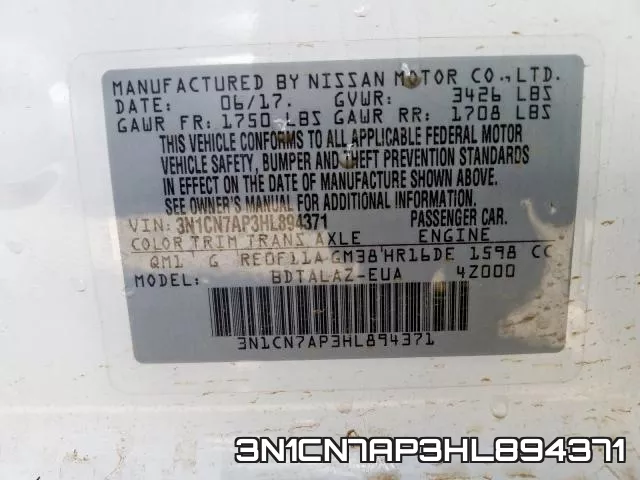 3N1CN7AP3HL894371 фото 2
