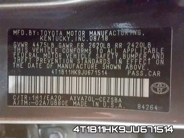 4T1B11HK9JU671514 фото 2