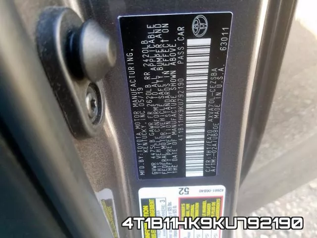 4T1B11HK9KU792190 фото 2