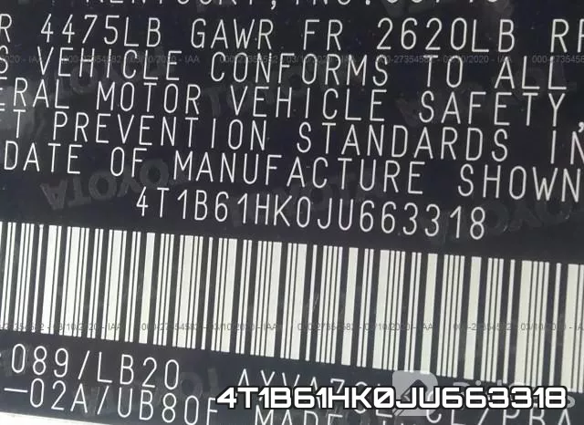 4T1B61HK0JU663318 фото 8