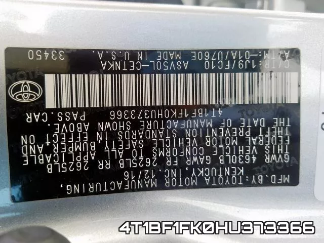 4T1BF1FK0HU373366 фото 2
