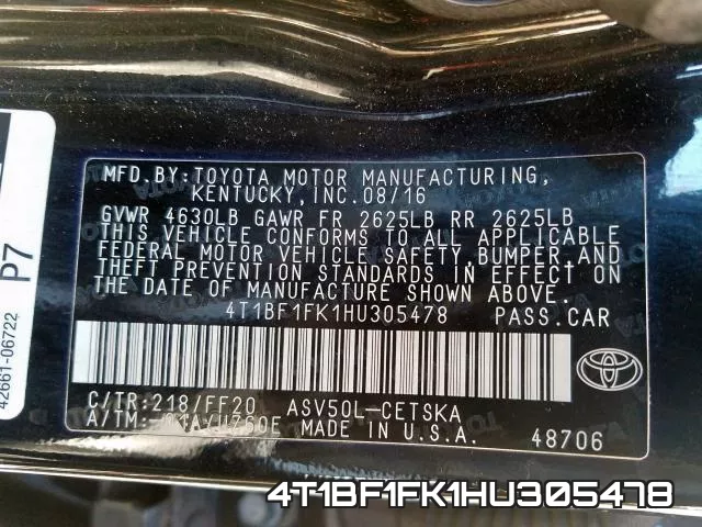 4T1BF1FK1HU305478 фото 2