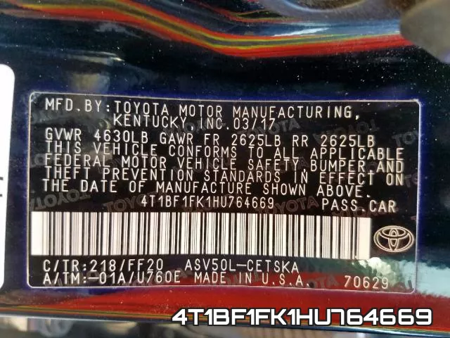 4T1BF1FK1HU764669 фото 2