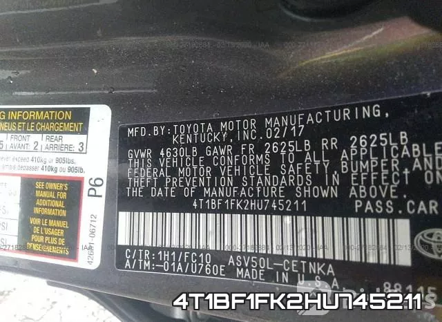 4T1BF1FK2HU745211 фото 5