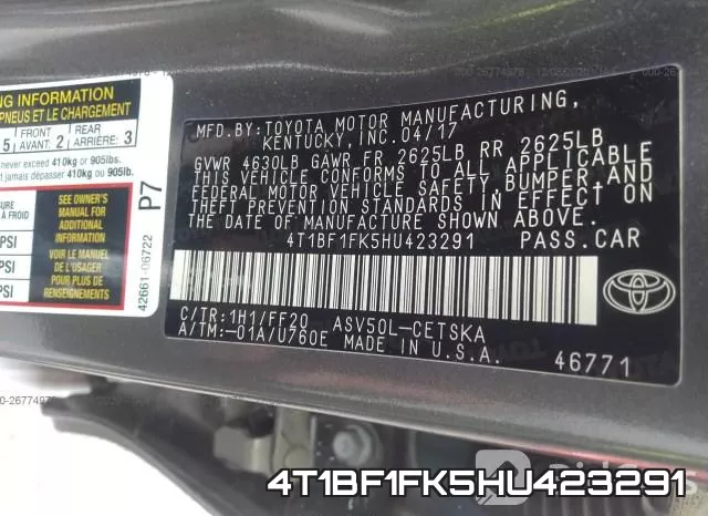 4T1BF1FK5HU423291 фото 8
