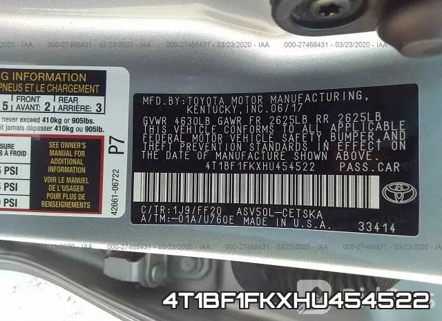 4T1BF1FKXHU454522 фото 7