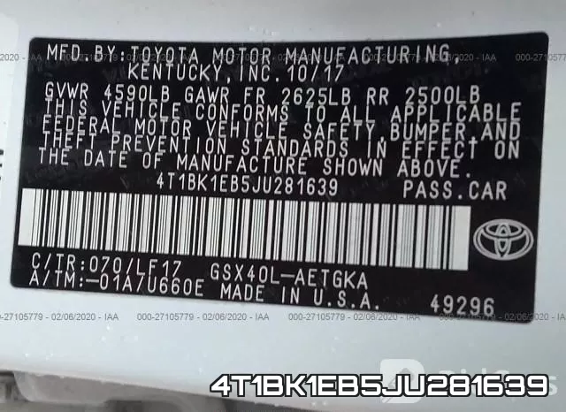 4T1BK1EB5JU281639 фото 7