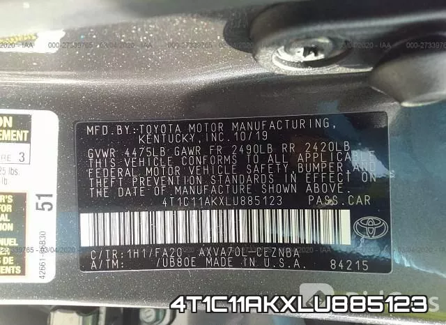4T1C11AKXLU885123 фото 5