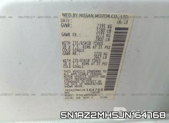 5N1AZ2MH5JN164768 фото 10