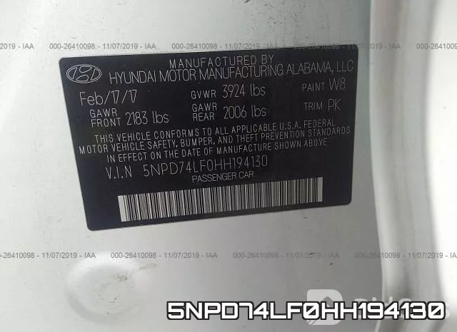 5NPD74LF0HH194130 фото 8