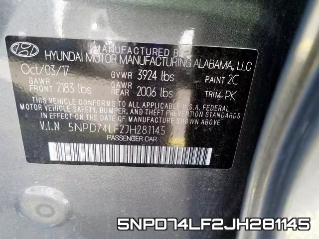 5NPD74LF2JH281145 фото 2