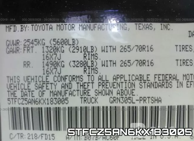 5TFCZ5AN6KX183005 фото 6