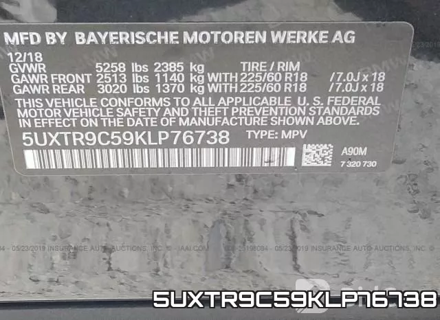 5UXTR9C59KLP76738 фото 5