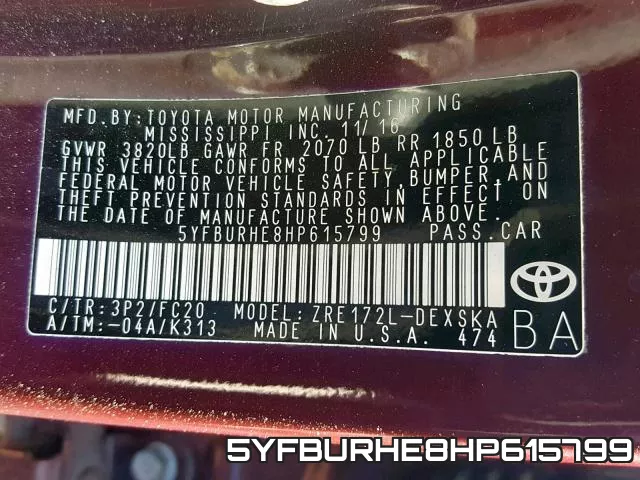 5YFBURHE8HP615799 фото 2