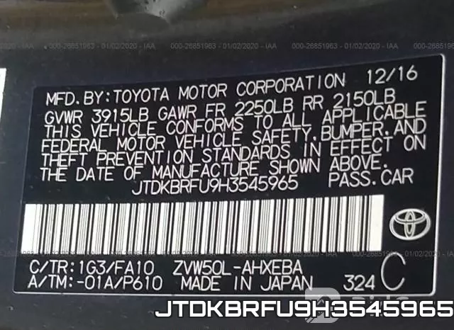 JTDKBRFU9H3545965 фото 5