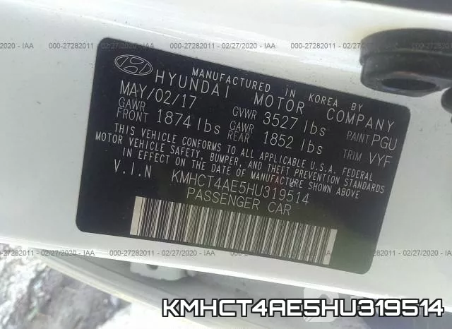 KMHCT4AE5HU319514 фото 8