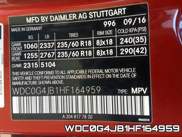 WDC0G4JB1HF164959 фото 2