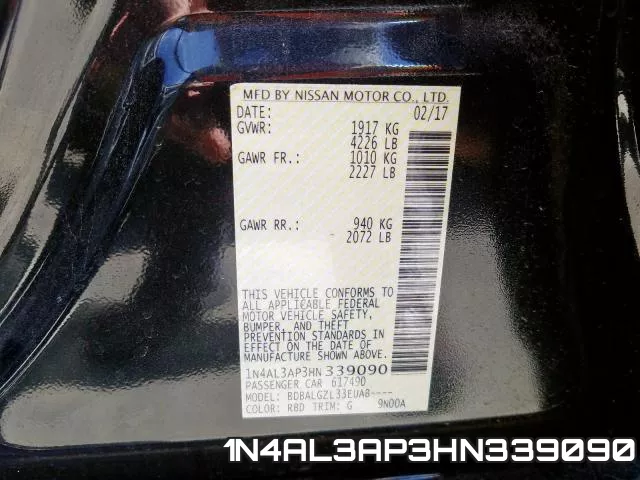 1N4AL3AP3HN339090 фото 2