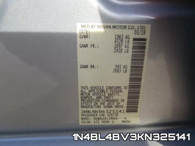 1N4BL4BV3KN325141 фото 2
