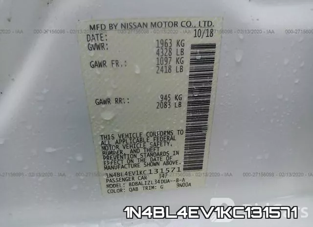 1N4BL4EV1KC131571 фото 6