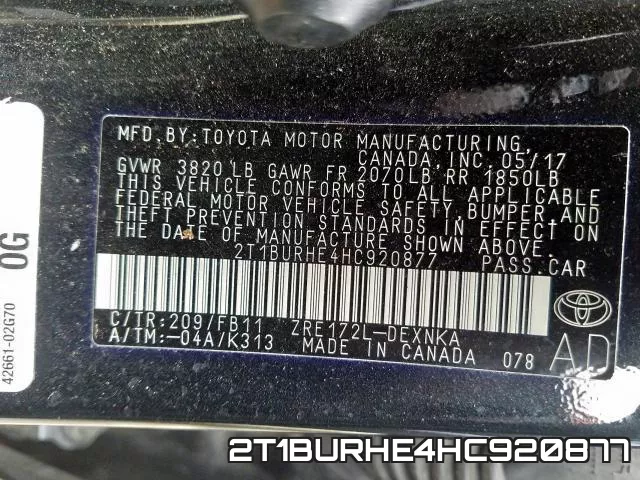 2T1BURHE4HC920877 фото 2