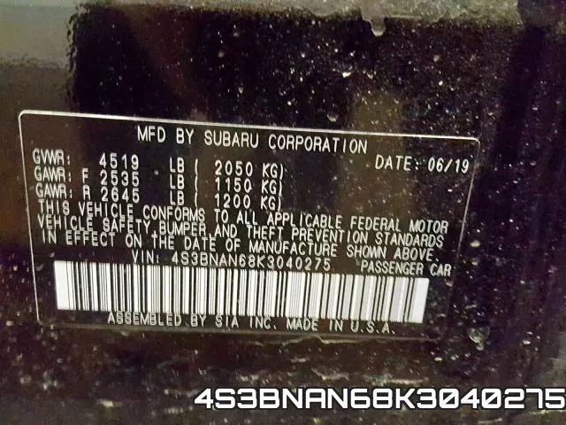 4S3BNAN68K3040275 фото 2