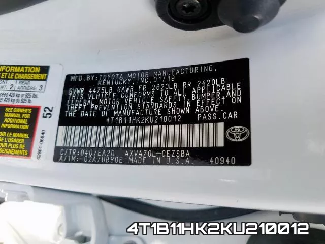 4T1B11HK2KU210012 фото 2