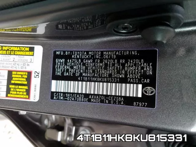 4T1B11HK8KU815331 фото 2