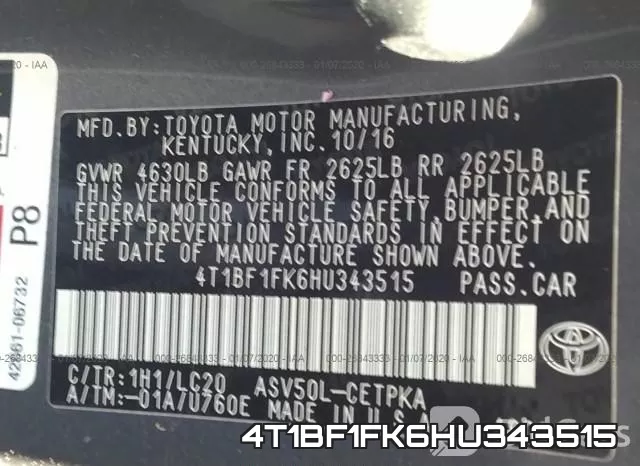 4T1BF1FK6HU343515 фото 5