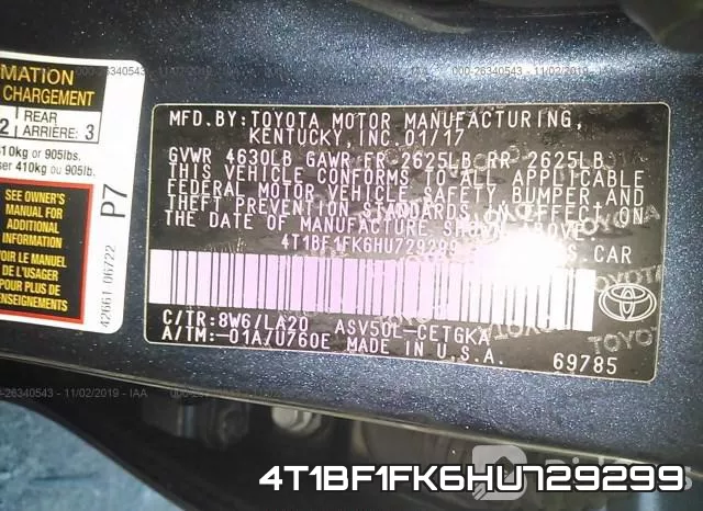 4T1BF1FK6HU729299 фото 4