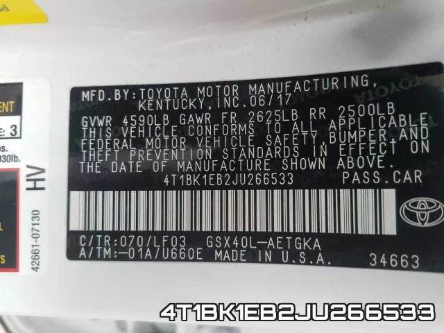 4T1BK1EB2JU266533 фото 2