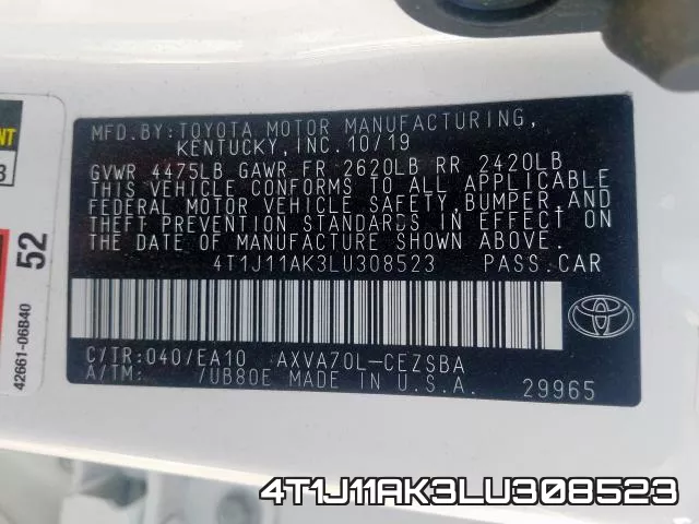 4T1J11AK3LU308523 фото 2