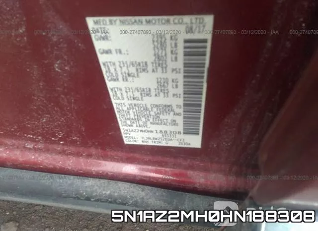 5N1AZ2MH0HN188308 фото 5