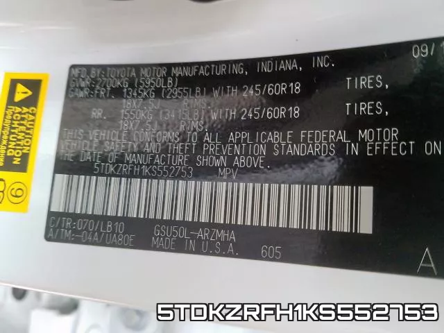 5TDKZRFH1KS552753 фото 2