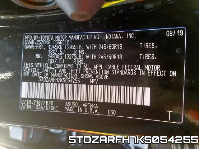 5TDZARFH7KS054255 фото 2