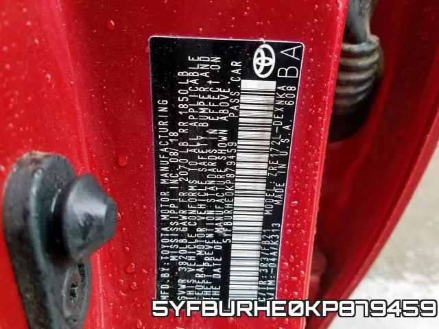 5YFBURHE0KP879459 фото 2