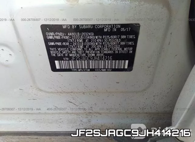JF2SJAGC9JH414216 фото 10