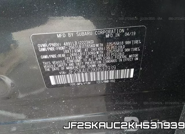 JF2SKAUC2KH537939 фото 10