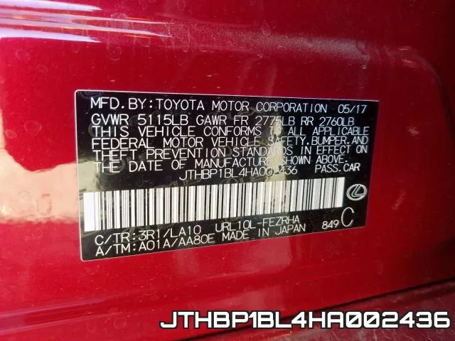 JTHBP1BL4HA002436 фото 2