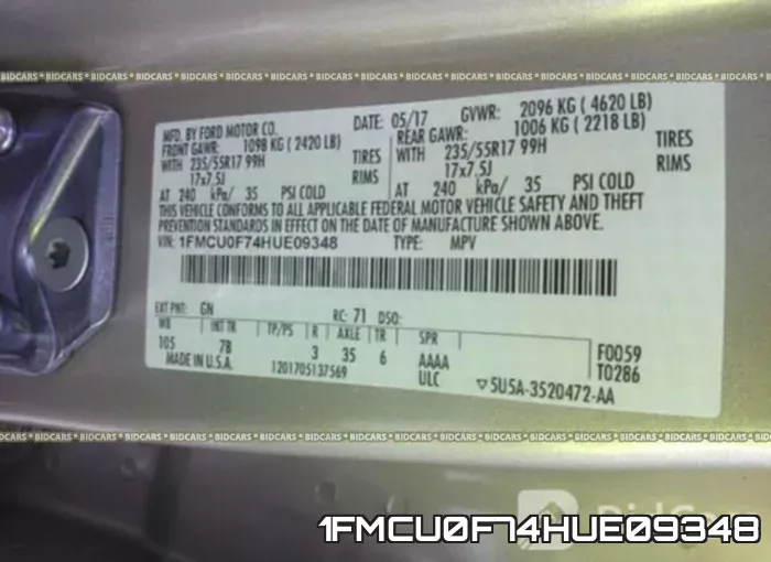 1FMCU0F74HUE09348 фото 10